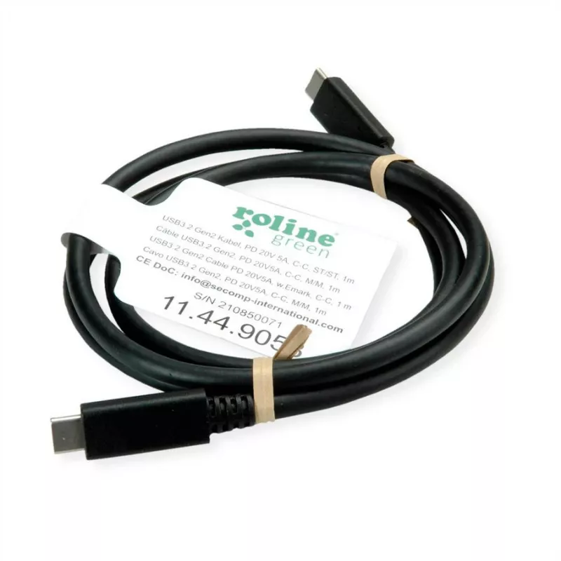 ROLINE USB3.2Gen2 kabel PD 20V5A Type C-C ST/ST 0.5m - Kabel - Cyfrowy/Dane - 0,5 m (11.99.9057)