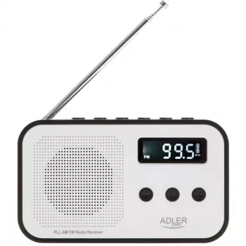 Przenośne radio cyfrowe Adler AD 1907 — AM/FM, tuner cyfrowy, alarm, USB-C, bateria 600 mAh, LCD, 20 ustawień, antena teleskopowa