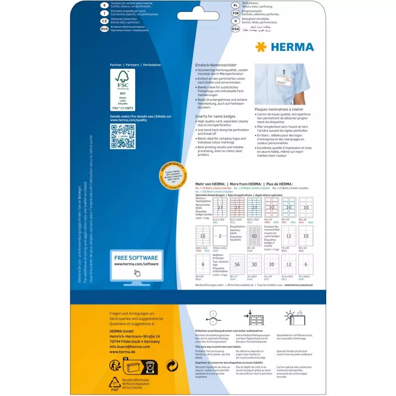 Wkłady do identyfikatorów HERMA A4 75x40 mm 300 szt.