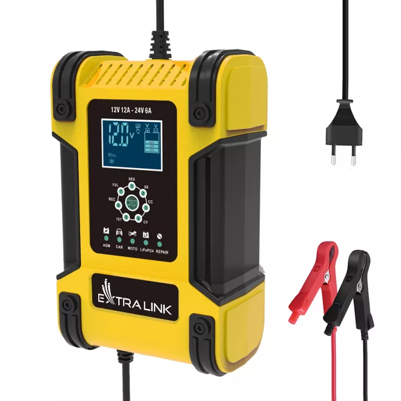 Extralink Shango inteligentna ładowarka akumulatorowa | Prostownik | 100 - 240VAC, 12V 12A, 24V 6A