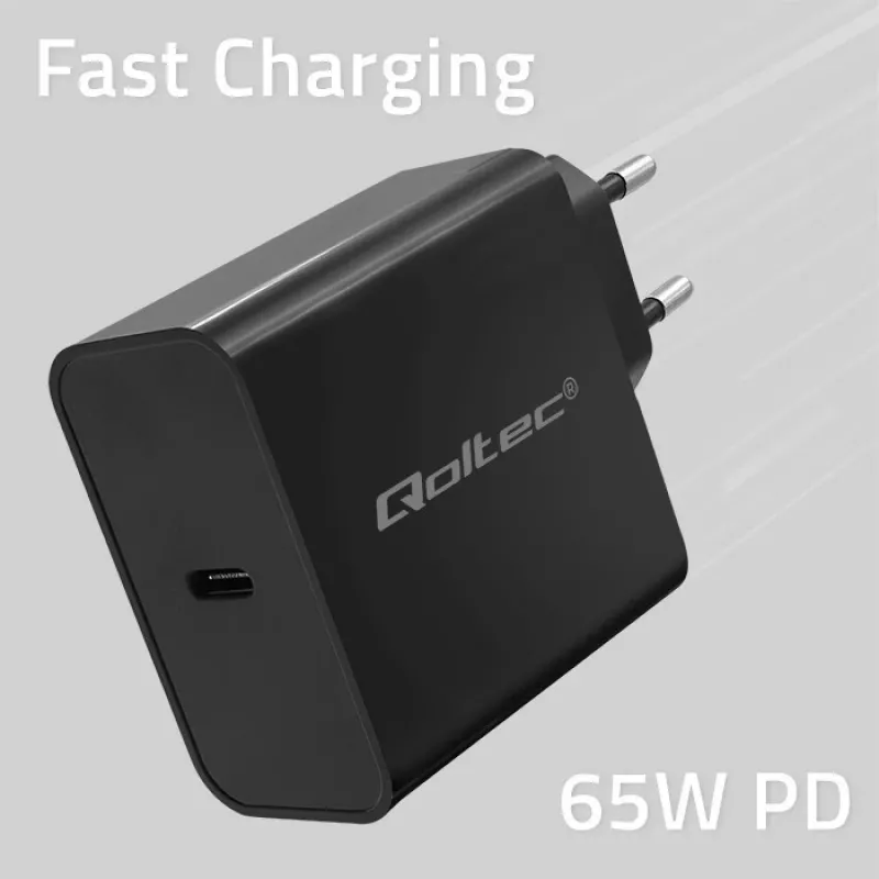 Ładowarka QOLTEC Super Quick PD 65W USB-C Power Delivery 5–20V, 1x USB-C, USB PD 3.0, wtyczka typu C, 65 W