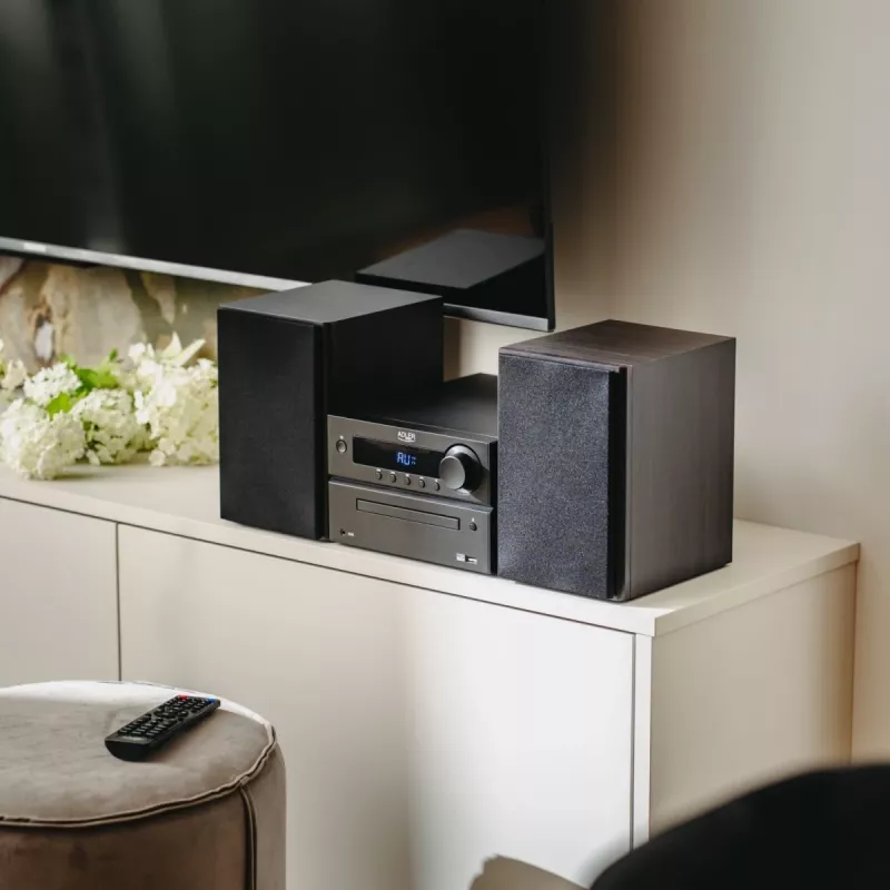 Mini zestaw stereo Hi‑Fi Adler AD 1917 — Bluetooth V5.3, CD/USB/MP3, 2×25W RMS, tuner FM, 4‑pasmowy korektor, AUX, czarny