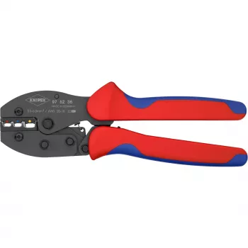 Narzędzie do zaciskania Knipex PreciForce model 975236 SB — izolowane uchwyty w kolorze czarnym, niebieskim i czerwonym