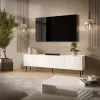 Szafka RTV cama meble LUCCA 4D, 2000×400×590 mm, biała, blat z płyty wiórowej