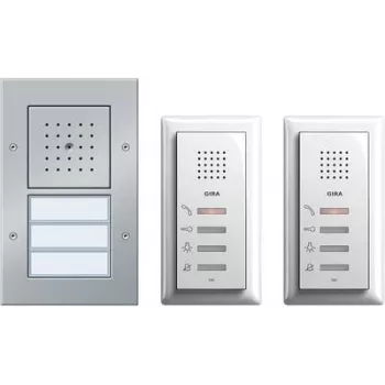 Przewodowy zestaw domofonowy kompletny dla domu dwurodzinnego Gira model 049544, aluminium