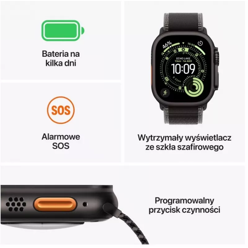 Smartwatch Apple Watch Ultra 3 GPS + Cellular 49mm Czarna Tytanowa Koperta z Czarną Tytanową Pętlą Milanese Średnia