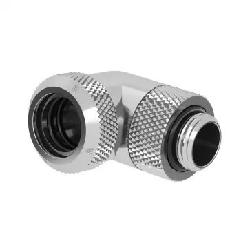 Kompresyjny adapter wielokierunkowy 90° Barrow TWT90KND-K14 — G1/4 męski na rurkę twardą 14 mm, obrotowy, srebrny