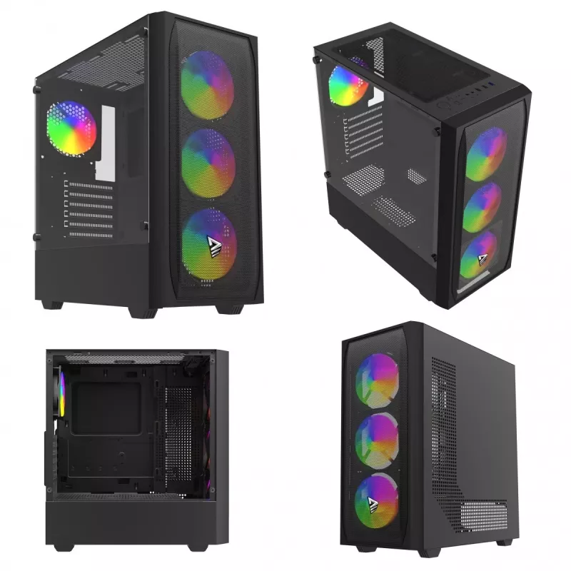 Obudowa PC SAVIO Noctis Flow RGB — Cube, ATX/Mini-ITX, 3x 120 mm wentylatory z przodu, szklany panel boczny, max GPU 35 cm