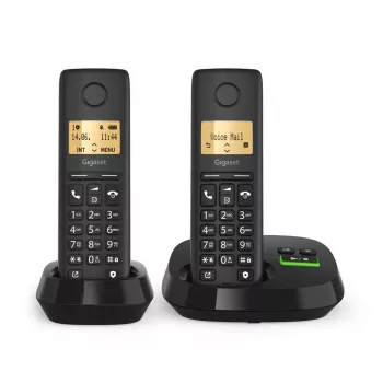 Bezprzewodowy telefon analogowy/DECT Gigaset PURE 100A Duo — 2 słuchawki, głośnomówiący, identyfikacja rozmówcy, wyświetlacz 1,5 cala, czarny