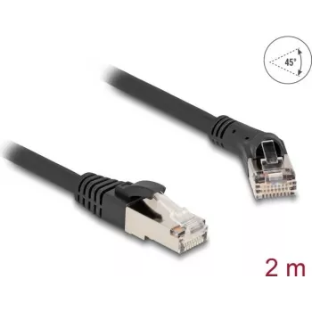 Kabel sieciowy DeLOCK RJ45 kat.8.1 S/FTP 45° skośny do prostego 2 m czarny