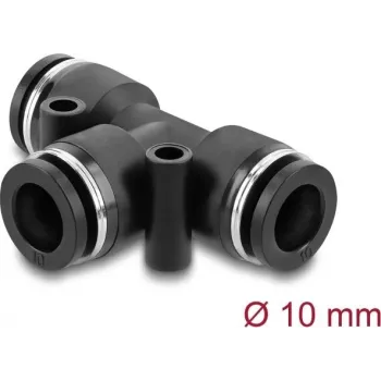 Pneumatyczny trójnik DELOCK 10 mm z dwoma otworami montażowymi, czarny metal/tworzywo, gwint wewnętrzny, 55 mm
