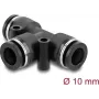 Pneumatyczny trójnik DELOCK 10 mm z dwoma otworami montażowymi, czarny metal/tworzywo, gwint wewnętrzny, 55 mm