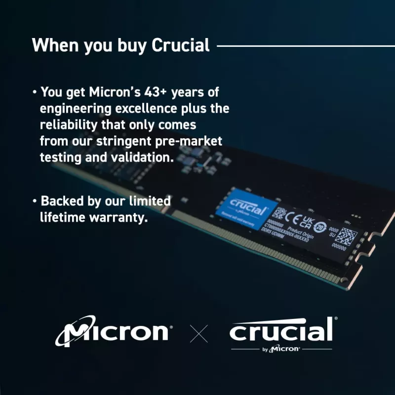 Crucial CT16G56C46U5 U-DIMM, 16GB, DDR5, 5600 Mhz, CL46, Black