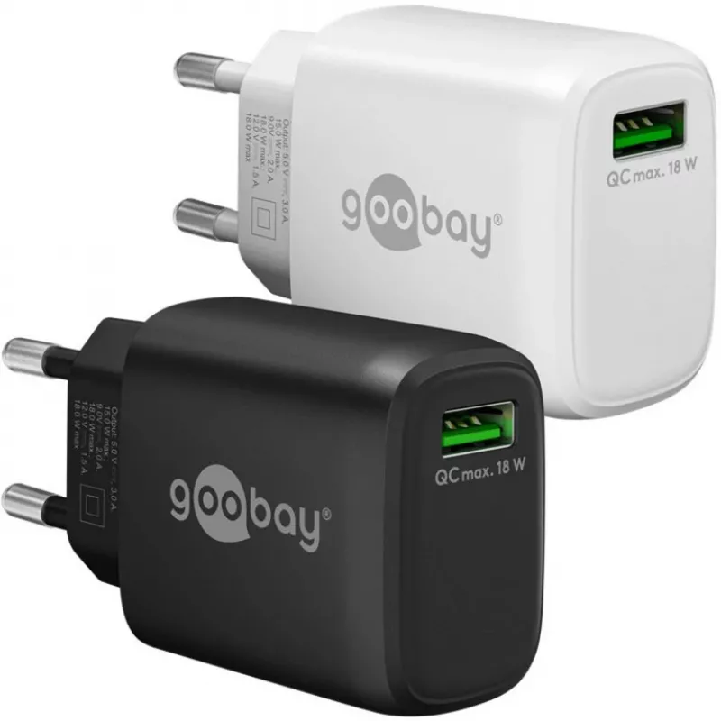 Szybka ładowarka sieciowa USB-A QC (18 W) (czarna)