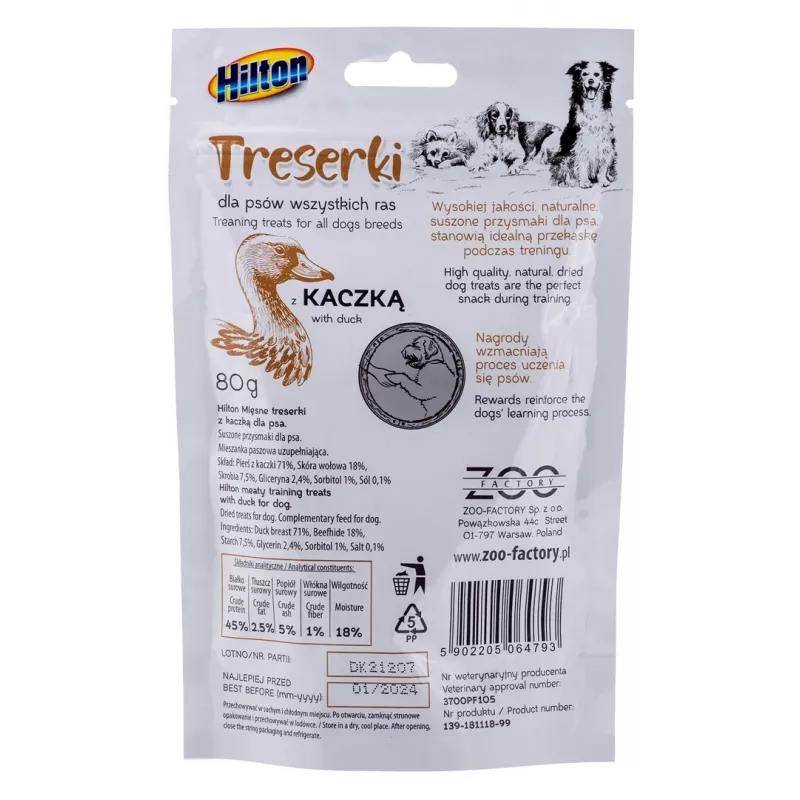 Przysmaki treningowe dla psów Hilton Treaning Treats Duck 80 g — miękkie przekąski treningowe o smaku kaczki