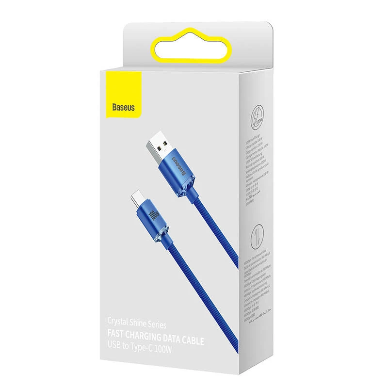 Kabel Baseus Crystal Shine USB na USB-C, 100W, 2m (niebieski)