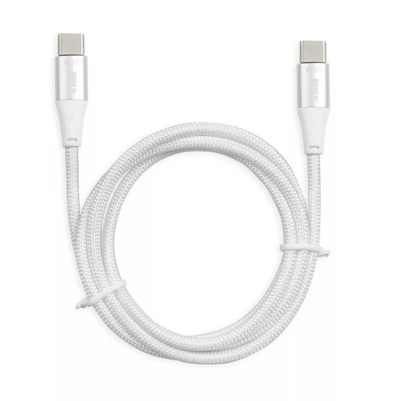 Kabel USB-C do USB-C IBOX IKUTC2W 2 m, USB 2.0, 3 A, biały, oplot tekstylny