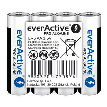 Baterie alkaliczne everActive LR6 AA opakowanie 4 szt. — 1,5 V, 3000 mAh, 50,5×14,5 mm