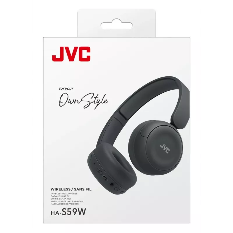 Zestaw słuchawkowy JVC HA-S59W — przewodowy i bezprzewodowy Bluetooth, USB‑C, nauszny, 20–20000 Hz, kabel 1,2 m, 148 g, czarny