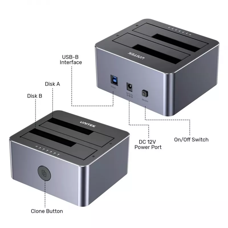 Stacja klonująca Unitek 2X SATA 2,5/3,5 USB 5GB