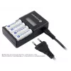 Ładowarka do akumulatorów everActive NC450B — ładowarka na 4 ogniwa AAA, 110/230 V AC, czarna