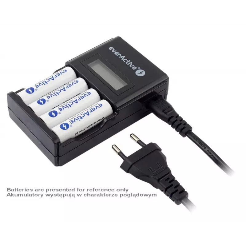 Ładowarka do akumulatorów everActive NC450B — ładowarka na 4 ogniwa AAA, 110/230 V AC, czarna
