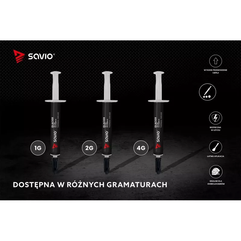Pasta termoprzewodząca SAVIO TG-03 1 g — 13.5 W/m·K, szara, zawiera aplikator i szpatułkę