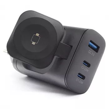 RealPower 450476 ładowarka do urządzeń mobilnych Powerbank, Smartwatch, Tablet Czarna AC Ładowanie bezprzewodowe Szybkie ładowanie Do użytku wewnętrznego