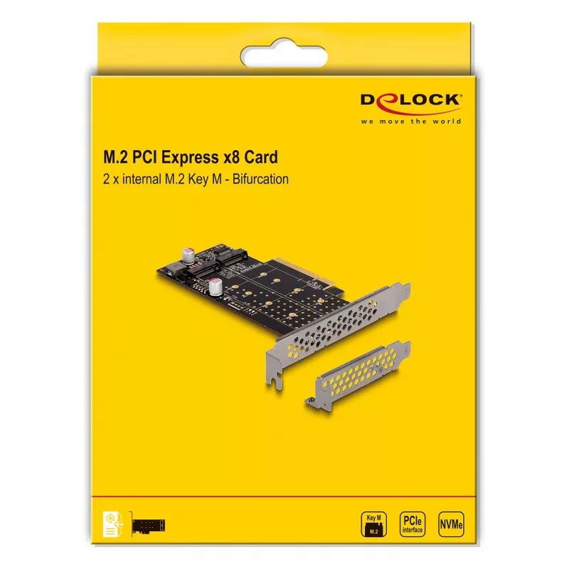 Karta DeLOCK PCI Express x8 do 2 wewnętrznych NVMe M.2 Key M Bifurcation Low Profile