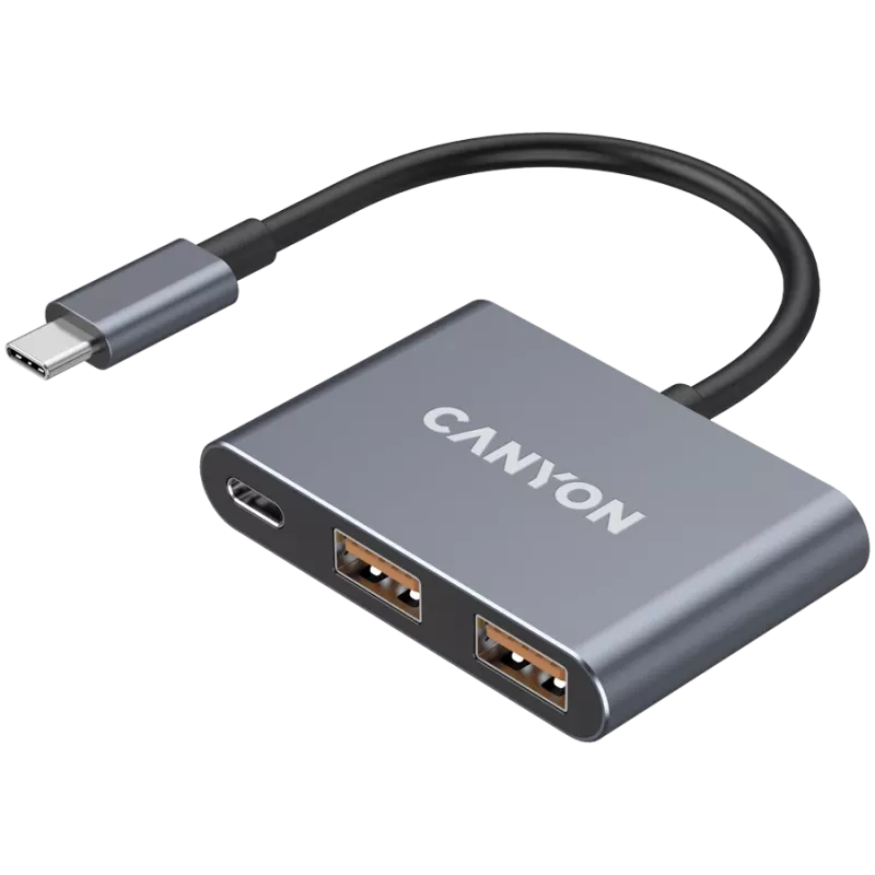 USB-C 3-w-1 Hub CANYON DS-3 Ciemnoszary — USB-C do USB-A + HDMI + PD passthrough