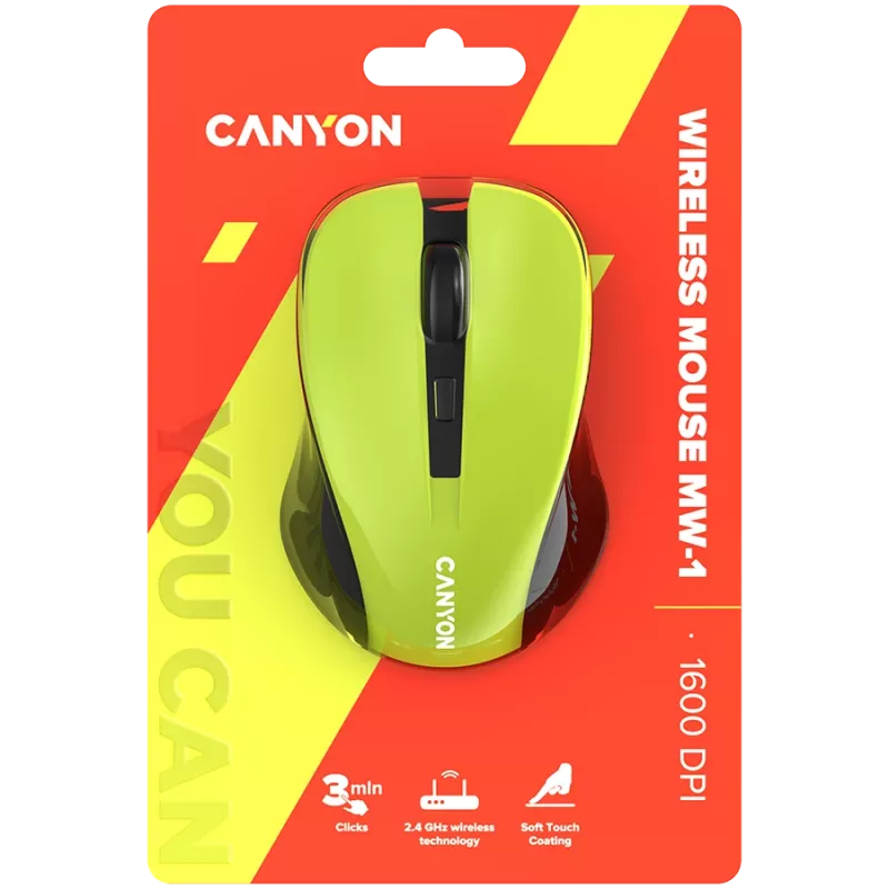 Mysz CANYON MW-1 bezprzewodowa żółta CNE-CMSW1Y Interfejs