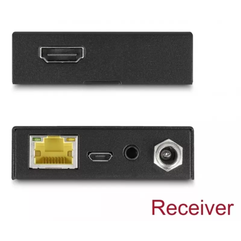 Zestaw nadajnika i odbiornika AV DELOCK 65955 — Przedłużacz HDMI Cat6/Cat6a, do 3840×2160, przewodowy, zasilanie Micro-USB B