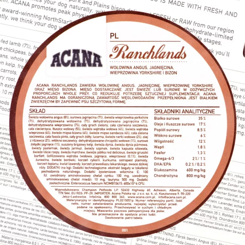 ACANA Highest Protein Ranchlands Dog - sucha karma dla psa - 2 kg