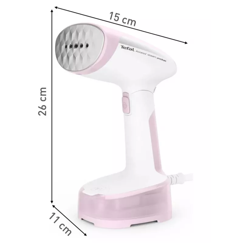 Parowy steamer ręczny Tefal DT3050, 1300 W, 20 g/min pary, zbiornik 0,12 L, przewód 2,6 m, różowy