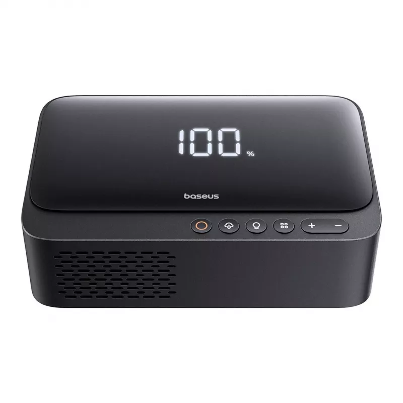 Ładowarka przenośna Baseus Super Energy 6000 mAh — rozruch awaryjny, LiPo 6000 mAh, 300 A prąd rozruchowy, 150 PSI, wbudowany wyświetlacz i latarka, USB-C + USB-A, czarna