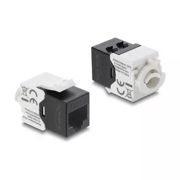 Moduł Keystone RJ45 do LSA kat. 6 UTP z zatrzaskiem blokującym i bez opasek kablowych — DELOCK 90794, płaski czarny/biały, 16,1×30×19,4 mm