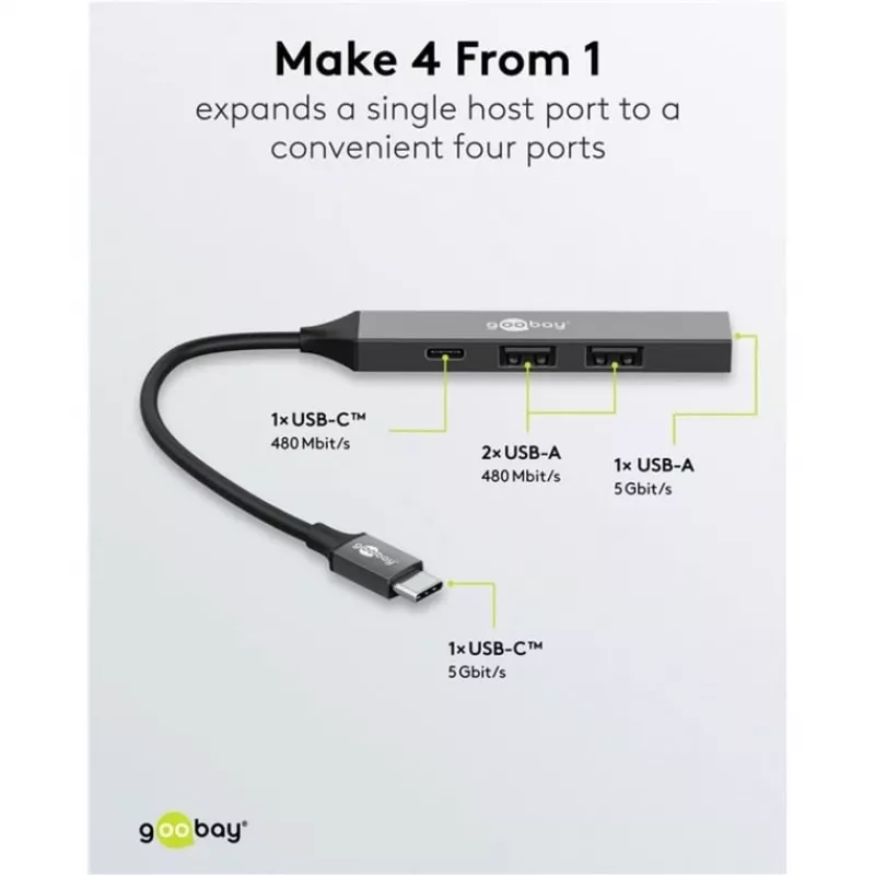 Goobay Slim 4-Port USB-Hub, USB-C™ na USB-C™/USB-A, USB 3.2 (74459)