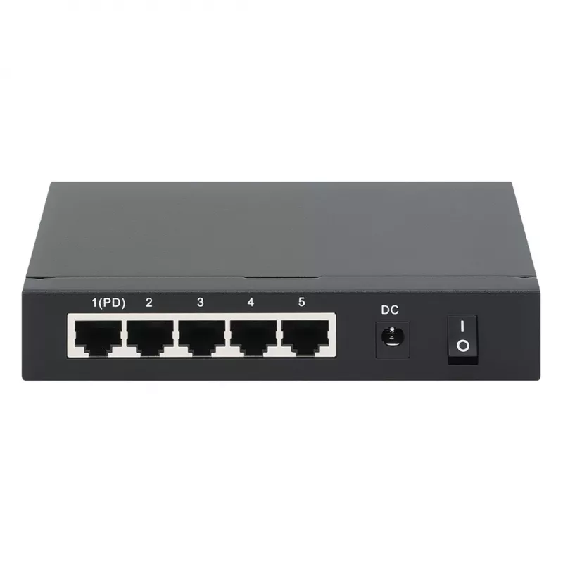 Przełącznik Gigabit 5xPoE Passthrough zasilany przez PoE lub AC, 68W