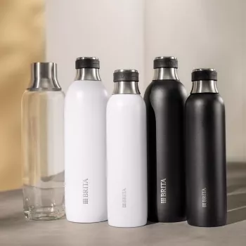 Butelka do gazowania BRITA 118426 – szklana butelka 1 l z nakrętką ze stali nierdzewnej, wysokość 287 mm, 2 szt.