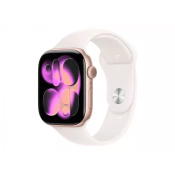 Apple Watch Series 11 GPS 46mm koperta ze stopu aluminium w kolorze różowego złota i sportowy pasek w kolorze jasnego różu - S/M | Apple
