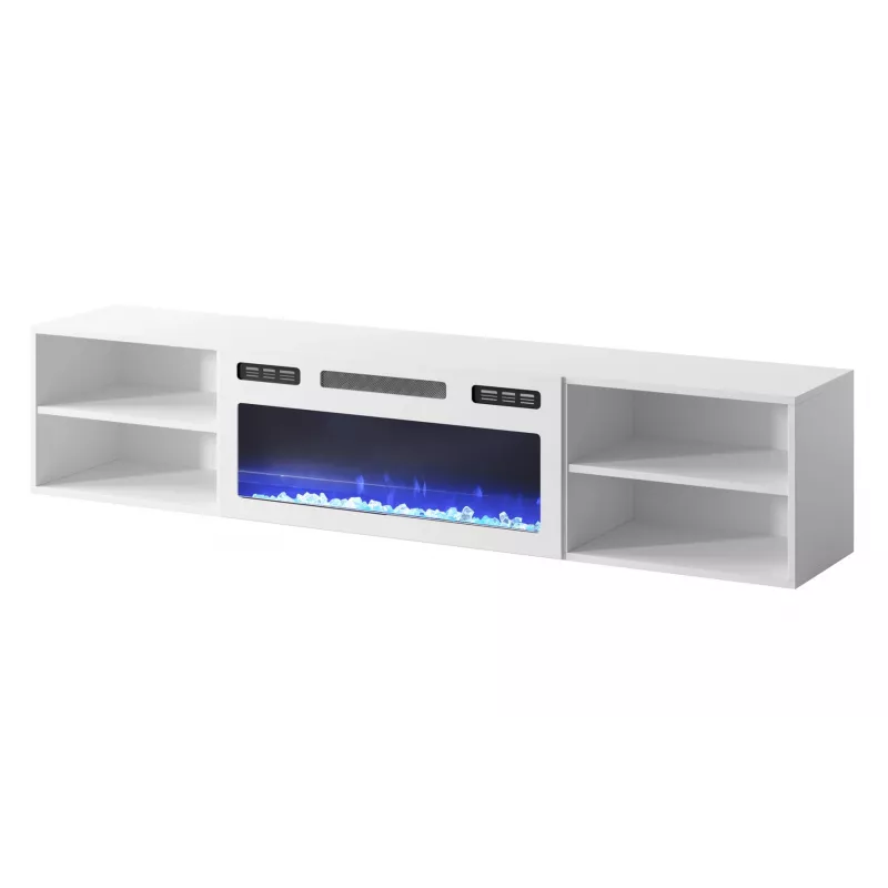 szafka RTV POLO 180x33x39 biały + kominek biały
