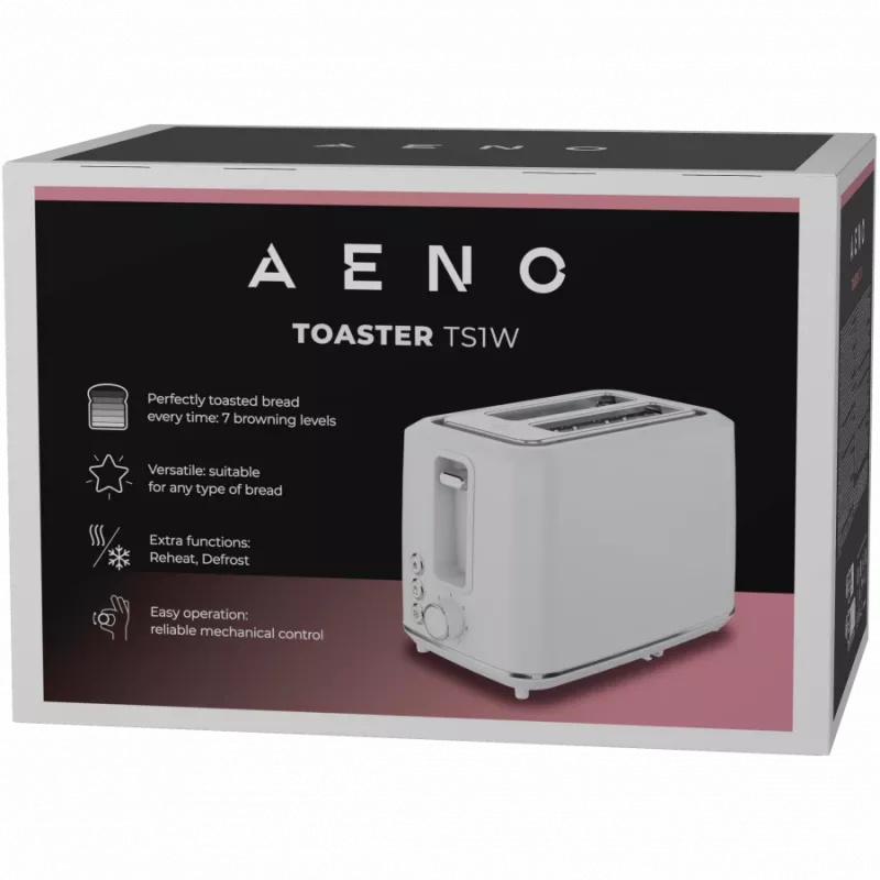 Toster elektryczny, biały, 220-240V, 50-60Hz, 920-1080W, 2 szczeliny, 3 tryby, 7 poziomów opiekania