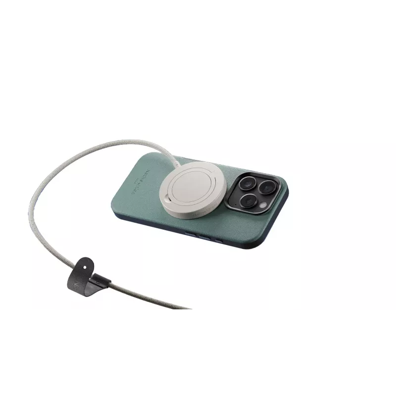 Ładowarka bezprzewodowa stojak native union Snapstand Qi2 Standstone, do użytku wewnątrz pomieszczeń, zasilana przez USB, kabel 1,5 m, jasnoszara