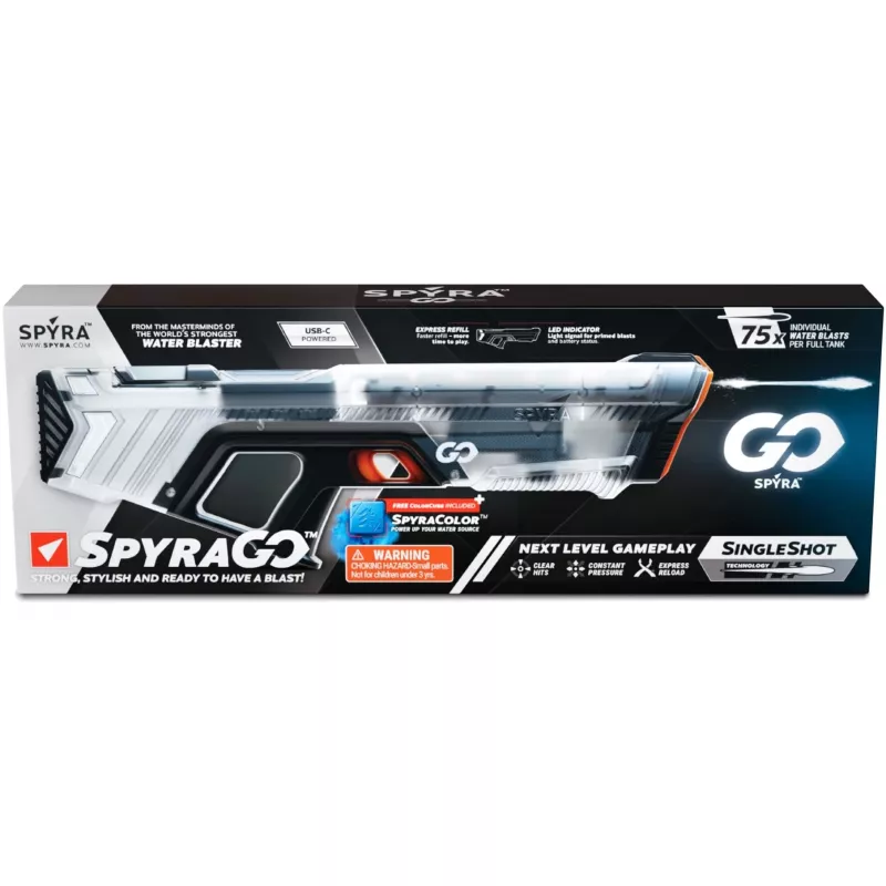 Pistolet na wodę SpyraOne SpyraGO Clear Transparent — kompaktowy, ładowalny miotacz wody SPGO1T