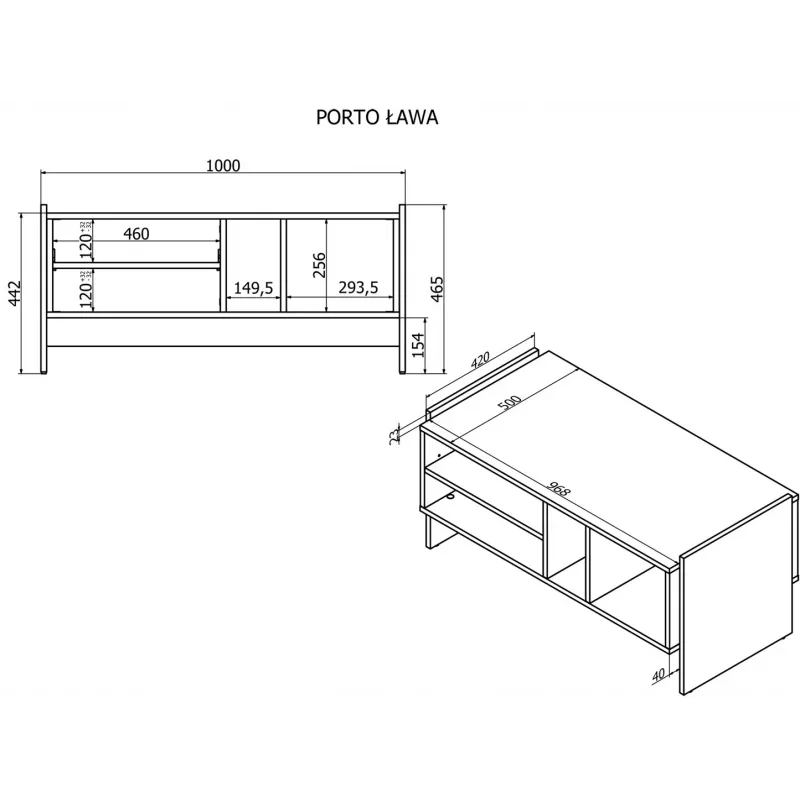 Cama PORTO bench/table 100x50x46 oak/Czarny