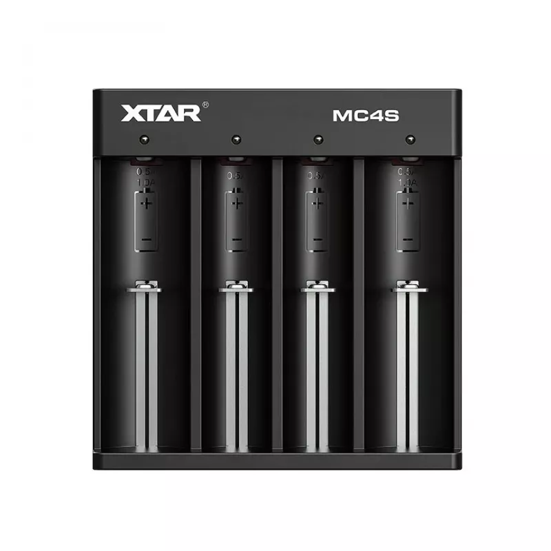XTAR MC4S 4-slotowa ładowarka biurkowa do cylindrycznych akumulatorów Li-ion 18650 i NiMH (A/AA/AAA/AAAA/C/D), prąd wyjściowy 1 A, napięcie wejściowe 5 V, czarna