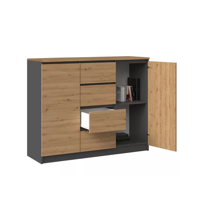 Komoda top e shop Topeshop 2D4S ANT/ART BA KPL — 4 szuflady, Antracyt/Dąb, 1200×400×970 mm, płyta wiórowa