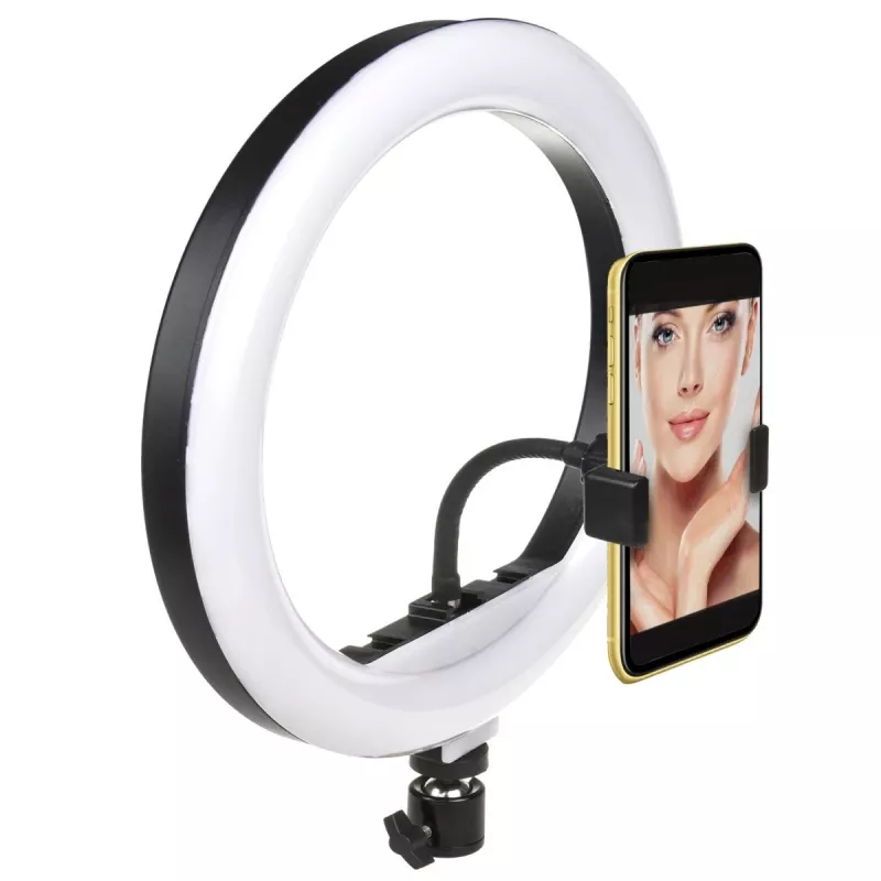 Maclean MCE610 10 12W LED Ring Light z statywem i Bluetooth spustem 3 kolory 10 poziomów jasności 10% -100% Regulowana jasność 160 LED Uchwyt na smartfon oświetlenie