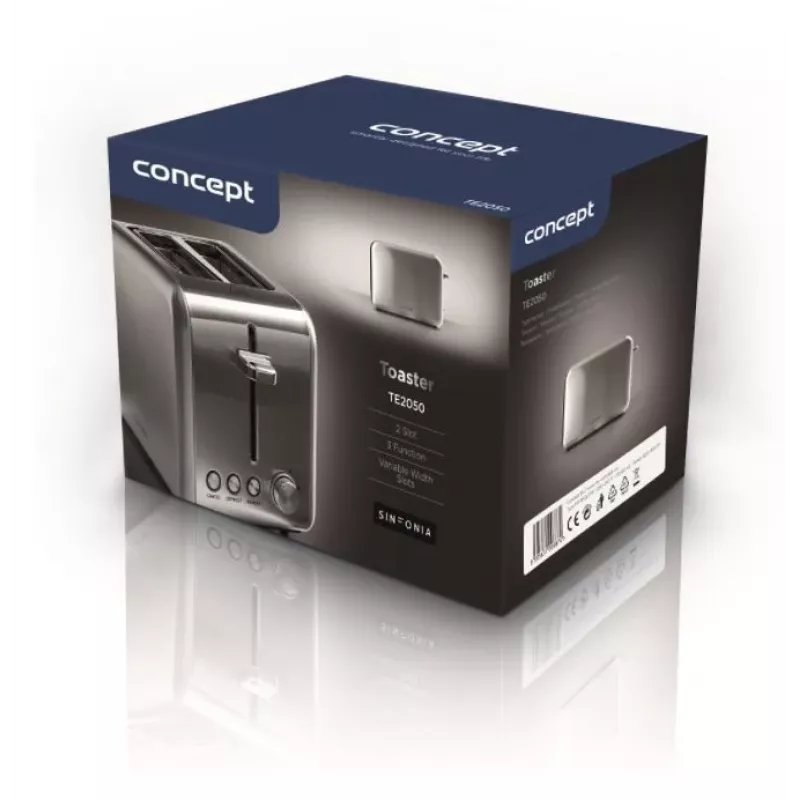 Toaster Concept Solution TE2050 — 2 kromki, 950 W, stal nierdzewna, 280×160 mm
