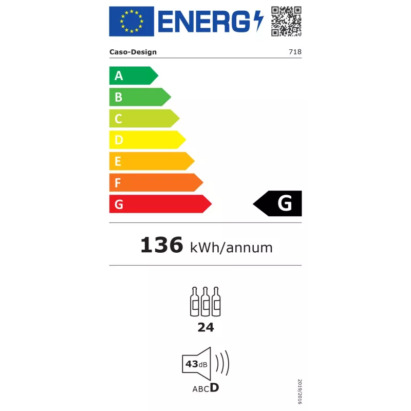 Caso | Smart Wine Cooler | WineExclusive 24 | Klasa efektywności energetycznej G | Gablota | Pojemność 24 butelki | Typ chłodzenia Technologia sprężarkowa | Czarny